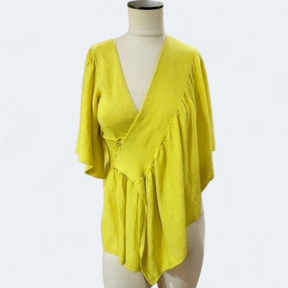 NEW Anthropologie Moth Taupo Asymmetrical Wrap Sweater - Mustard Yellow Size S/M